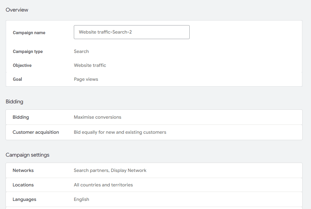 google ads campaign summary